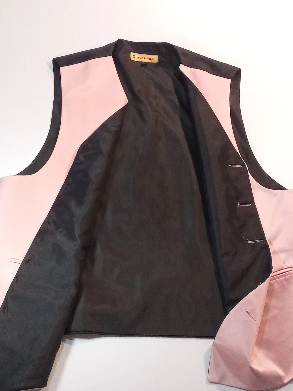 Oliver George Men's Solid Pink/Black Tuxedo Formal Vest w/ Matching Tie L